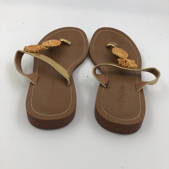 LILLY PULITZER for Target Gold Pineapple Flip Flop Sandals US 6M EUC - Picture 5 of 10